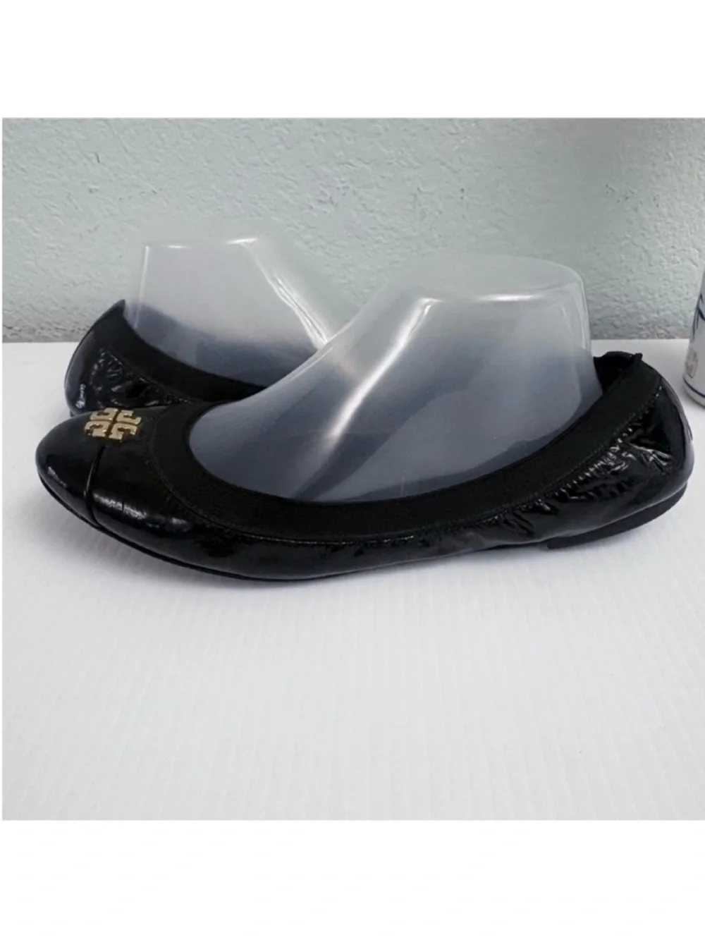 Tory Burch Jolie Elastic Black Patent Leather Logo Ballet Flats Size 10.5
